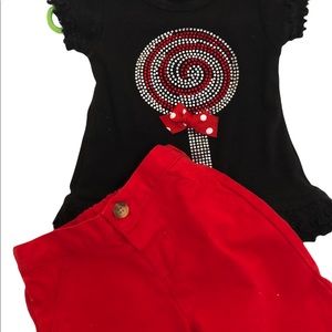 Lollipop sucker placed brads 6M outfit red pants spring summer vacation comfy